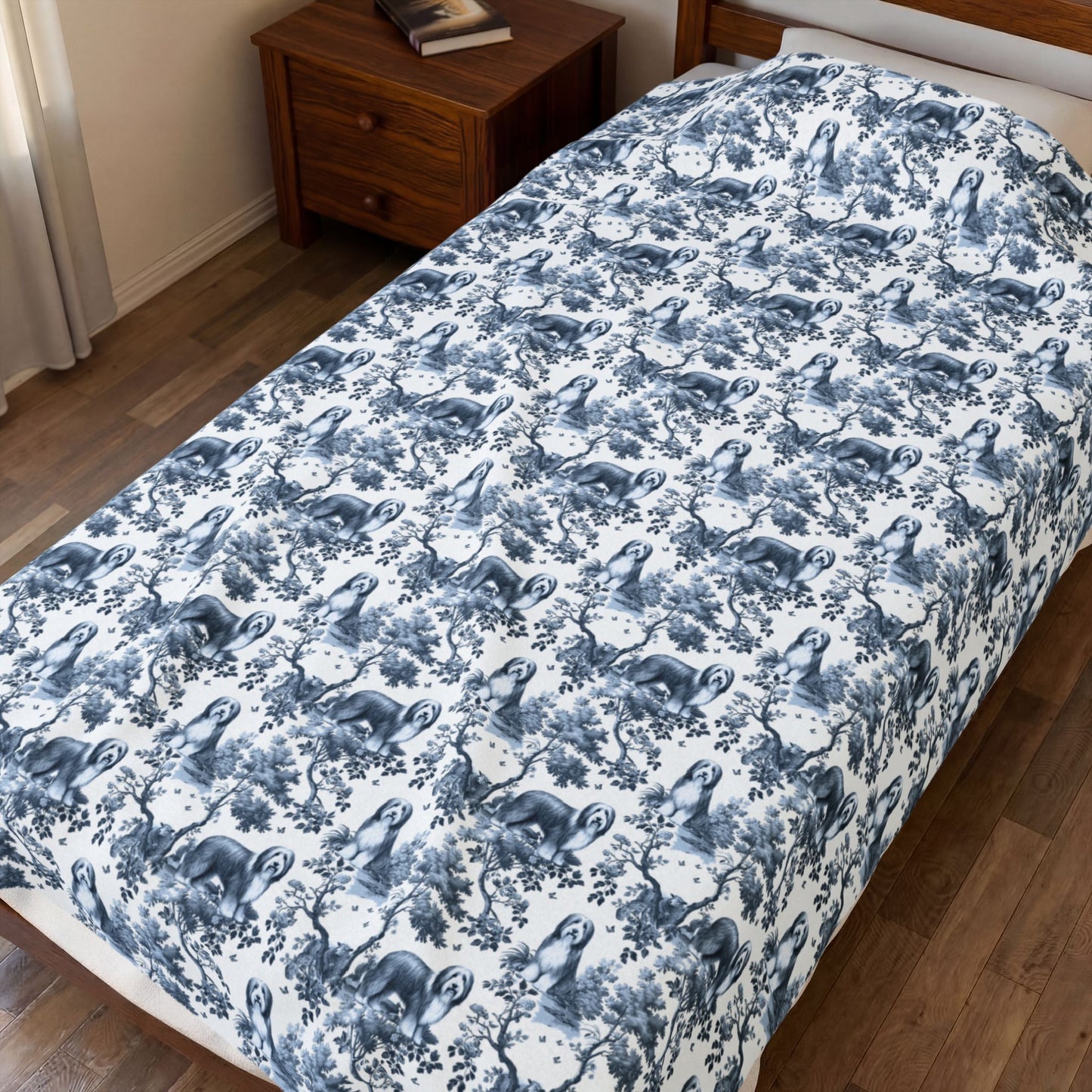 Bearded Collie Blanket - Toile Pattern