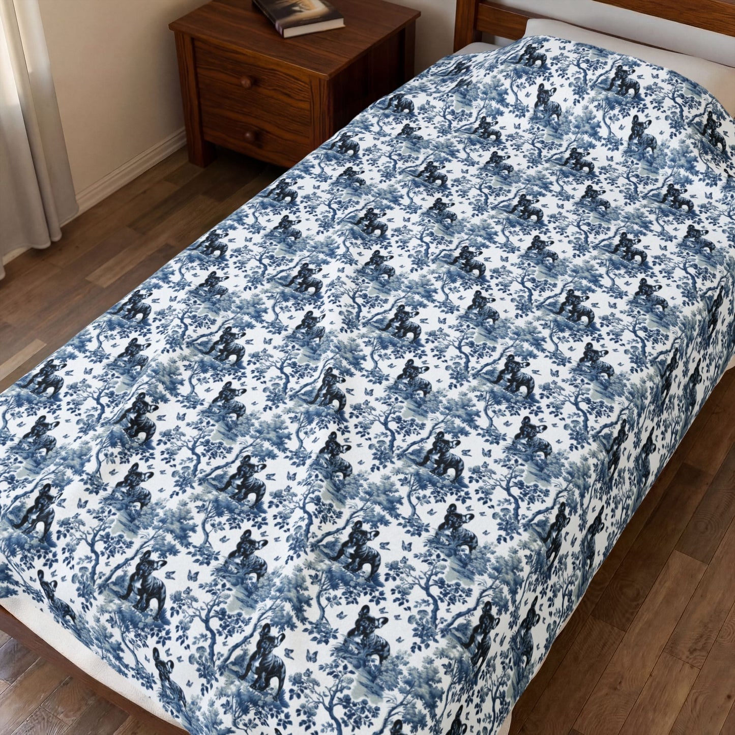 Black French Bulldog · Garden Toile Blanket
