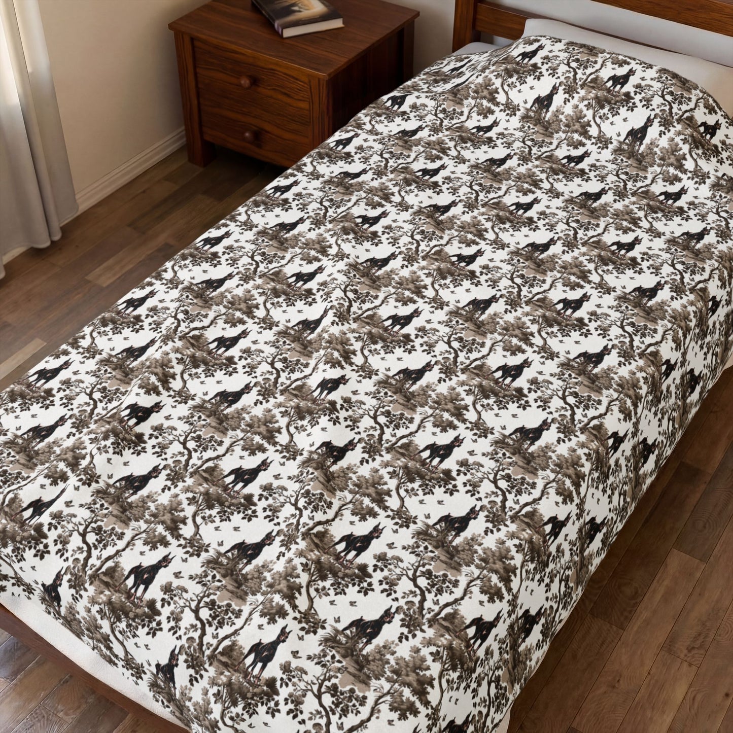 Doberman Blanket - Brown Toile Pattern