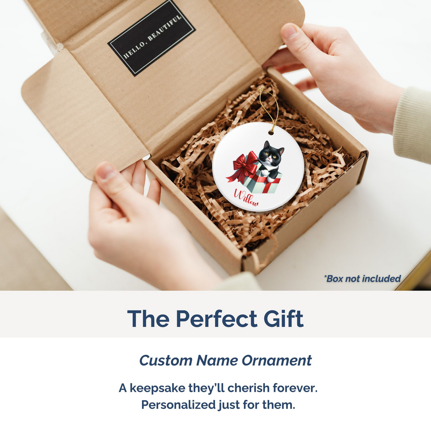 Tuxedo Cat Ornament with Custom Name