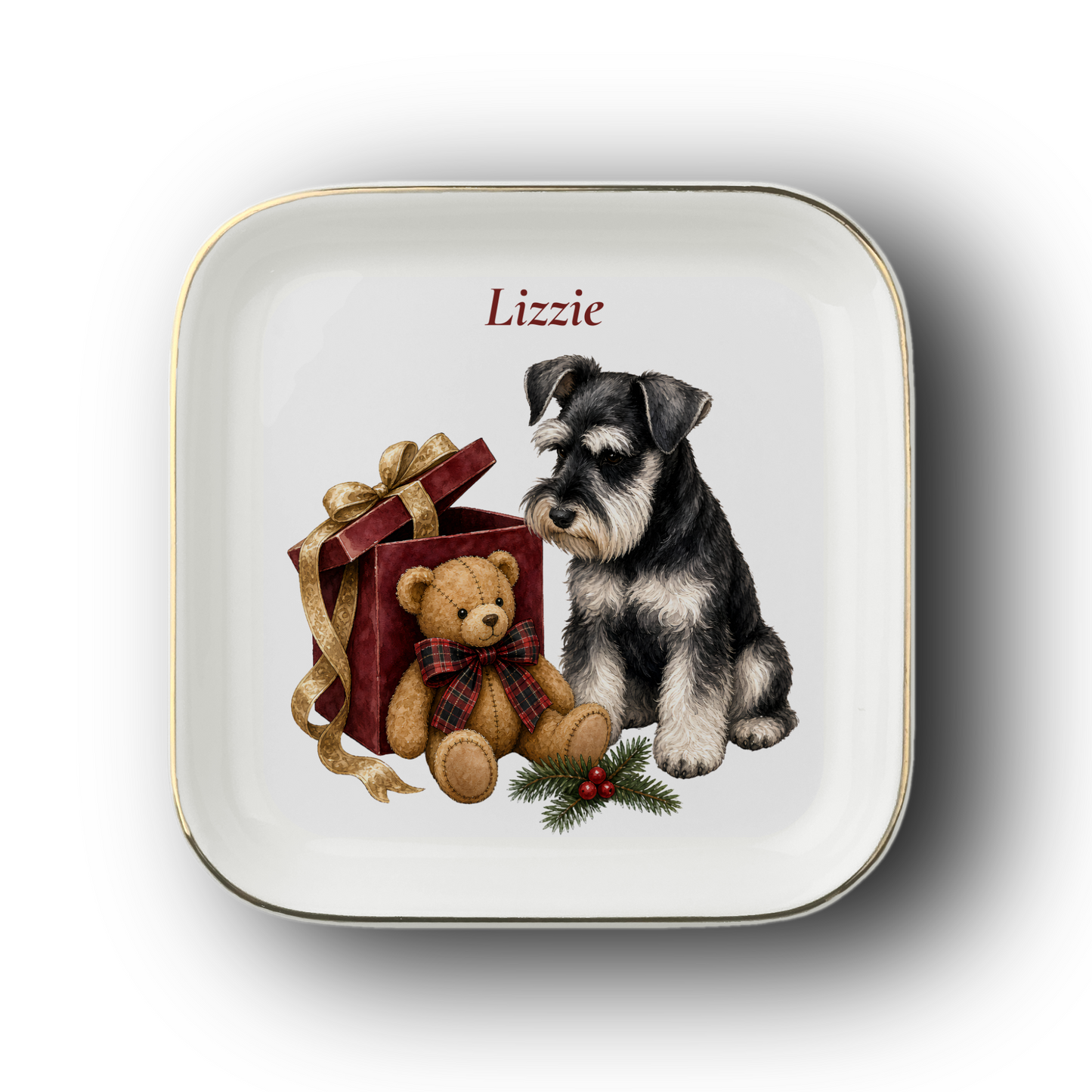 Miniature Schnauzer jewelry dish on a white background