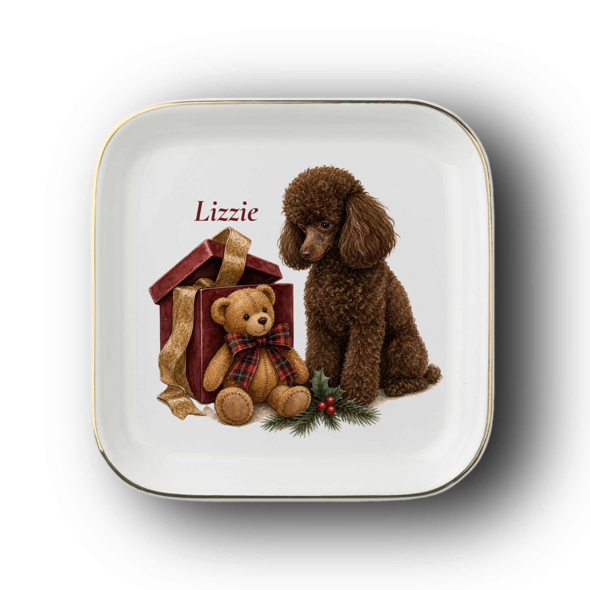 Miniature Poodle jewelry dish on a white background