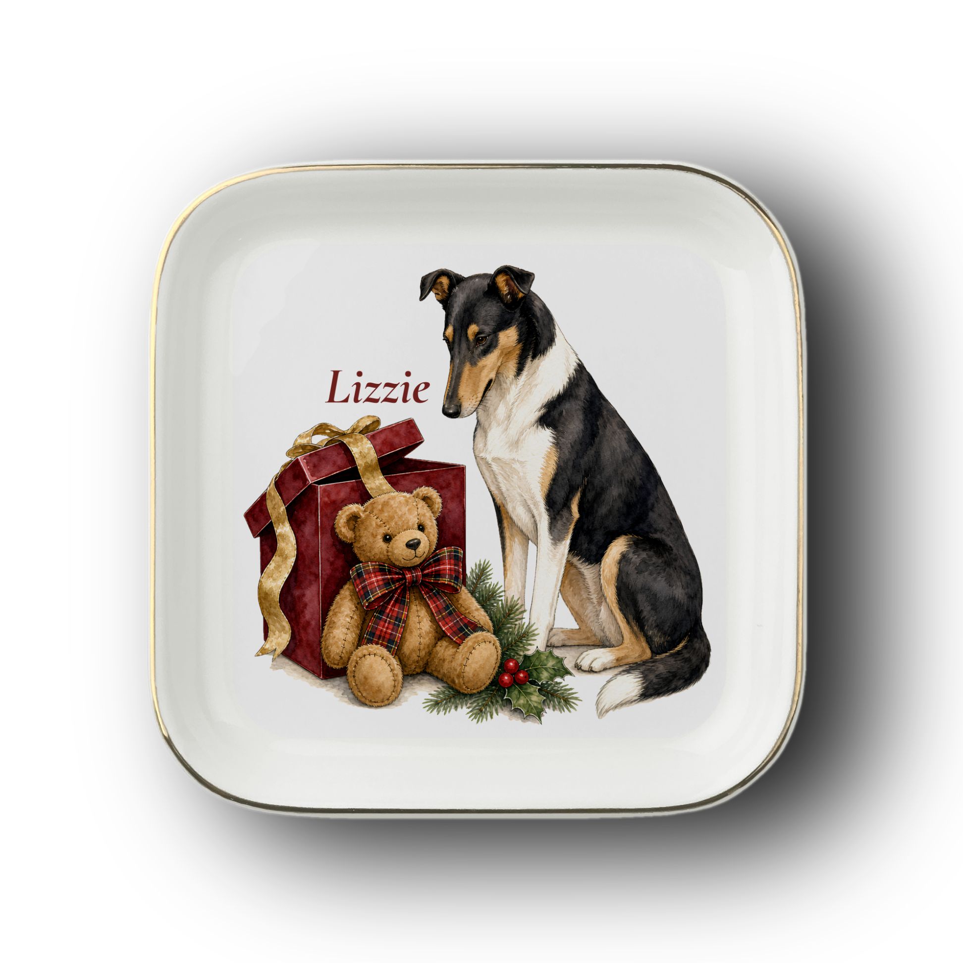 Smooth Collie jewelry dish on a white background