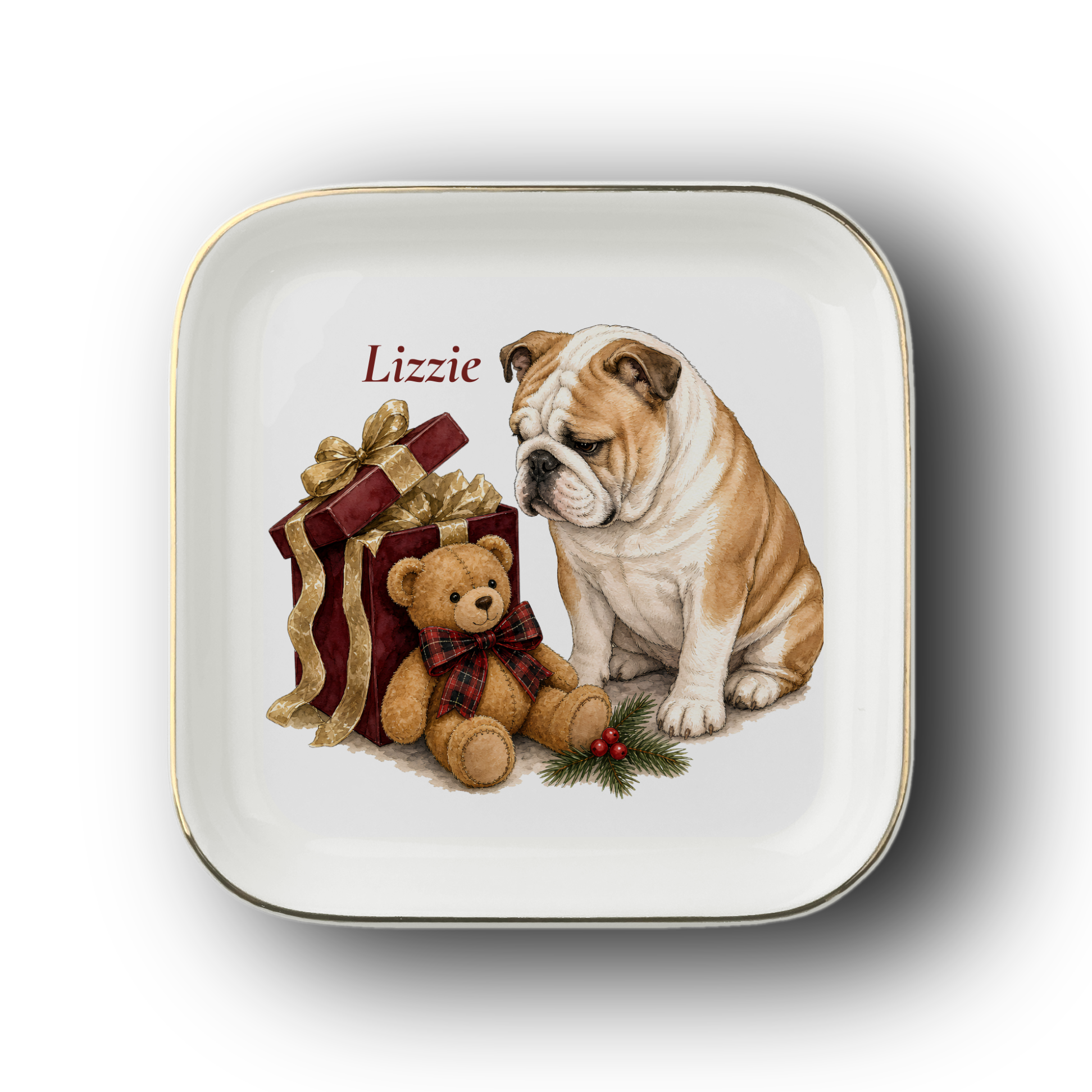 English Bulldog jewelry dish on a white background