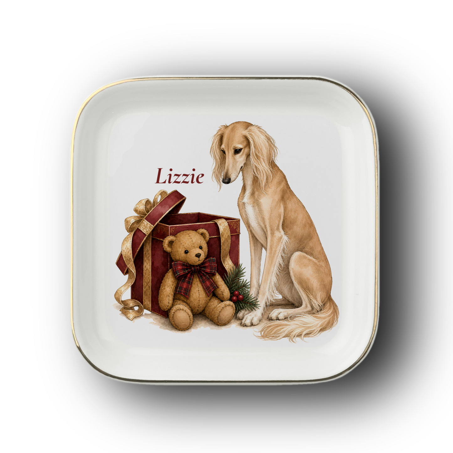 Saluki jewelry dish on a white background