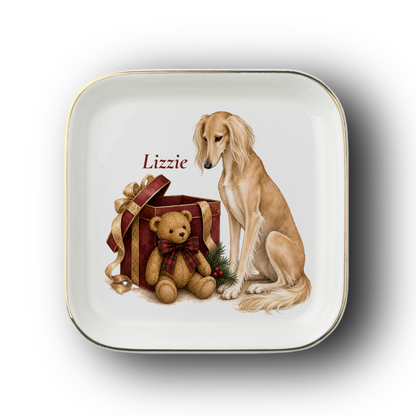 Saluki jewelry dish on a white background