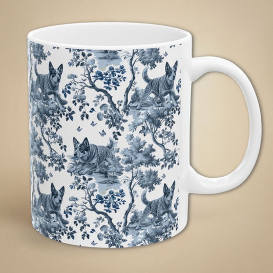 Australian Cattle Dog Garden Toile Deux 11 oz ceramic mug, right view