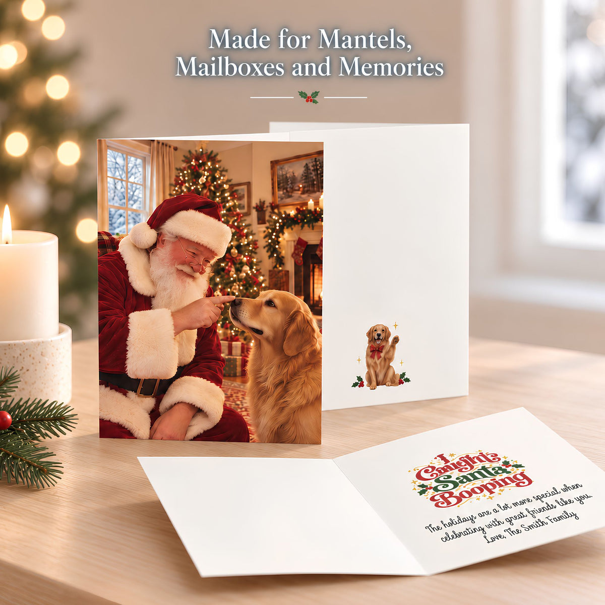 Golden Retriever Greeting Cards · Booping Santa