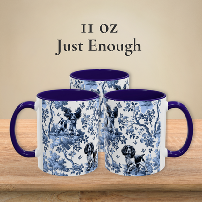 English Springer Spaniel · Garden Toile Deux · Navy Blue Handle Mug