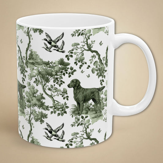 Flat-Coated Retriever Mug - Sage Green Toile Pattern