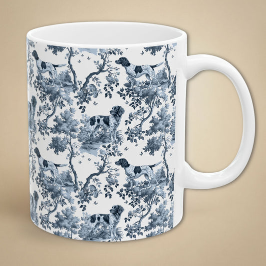 Small Munsterlander Mug - Blue Toile Pattern