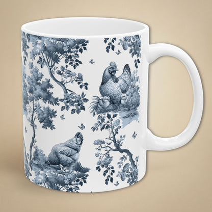Chicken V2 Mug - Blue Toile Pattern