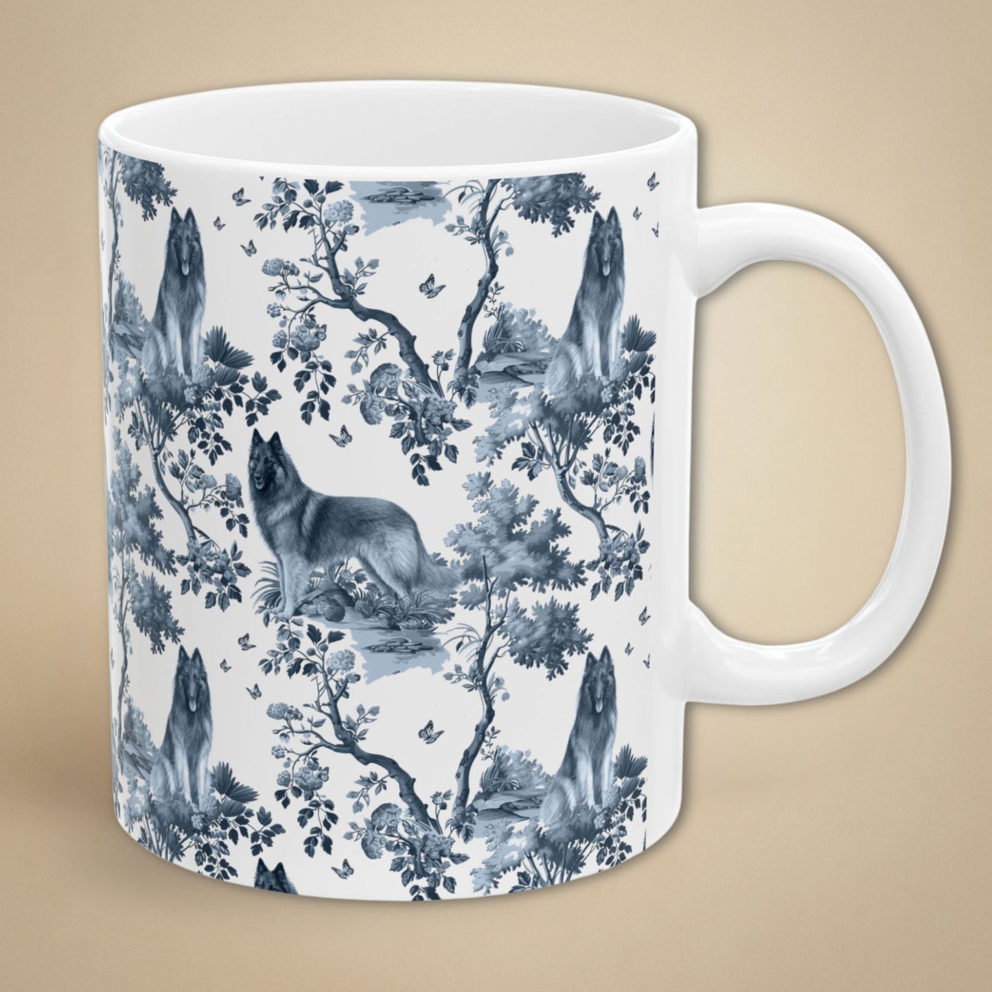 Belgian Tervuren Mug - Blue Toile Pattern