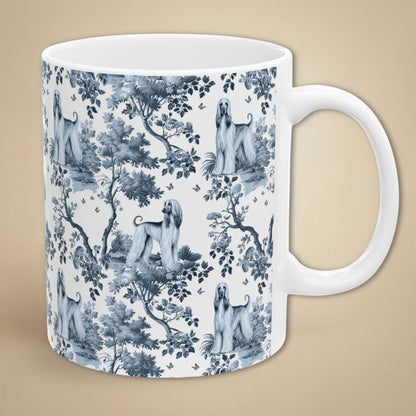 Blue toile Afghan Hound coffee mug with white handle