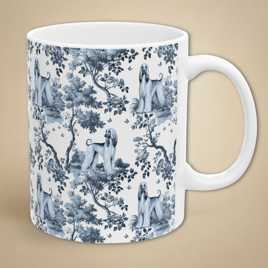 Afghan Hound Mug - Blue Toile Pattern
