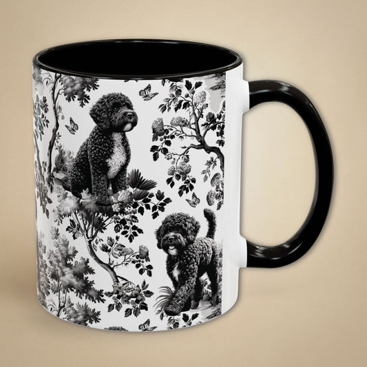 Portuguese Water Dog Mug - Black Toile Pattern