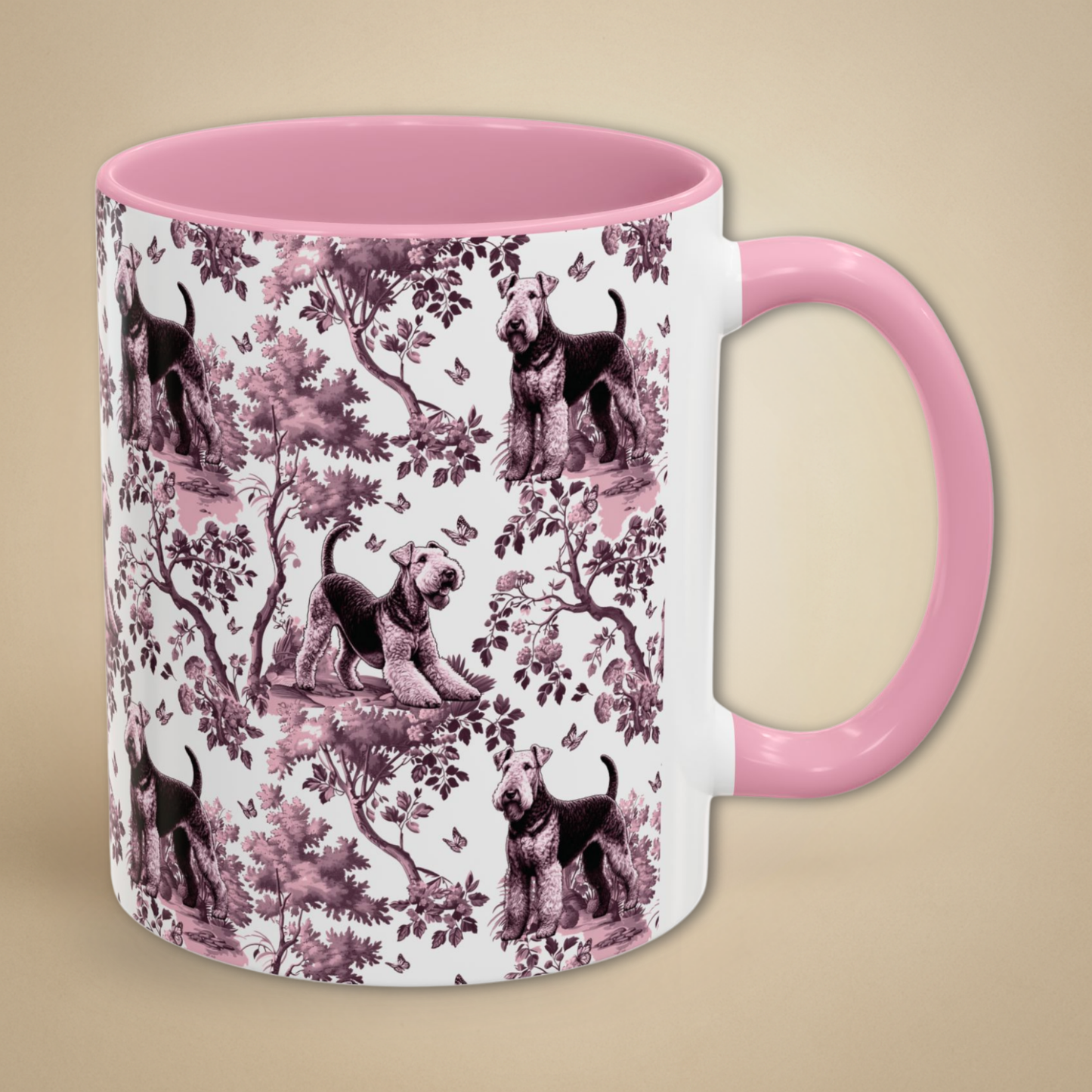 Airedale Terrier Mug - Pink Toile