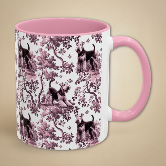 Airedale Terrier Mug - Pink Toile