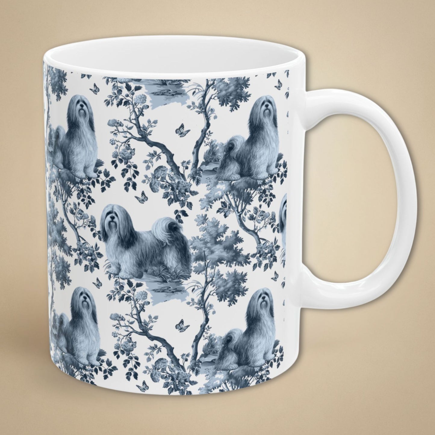 Lhasa Apso Mug - Blue Toile Pattern