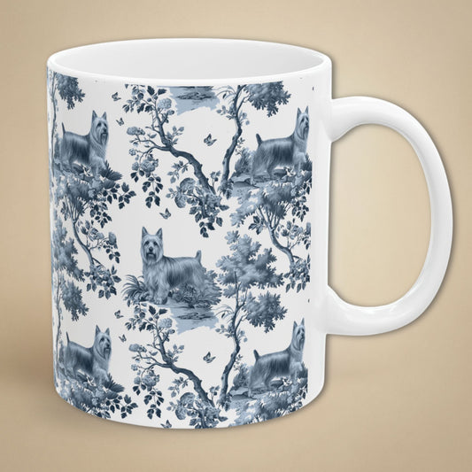 Silky Terrier Mug - Blue Toile Pattern