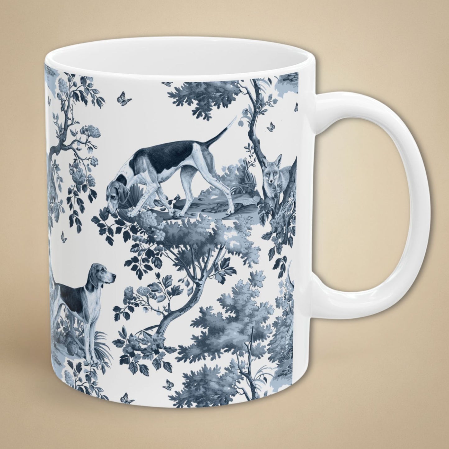 American Foxhound  Mug - Blue Toile Pattern