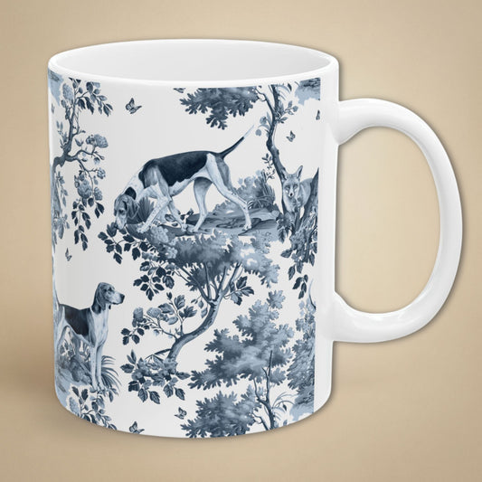 American Foxhound  Mug - Blue Toile Pattern