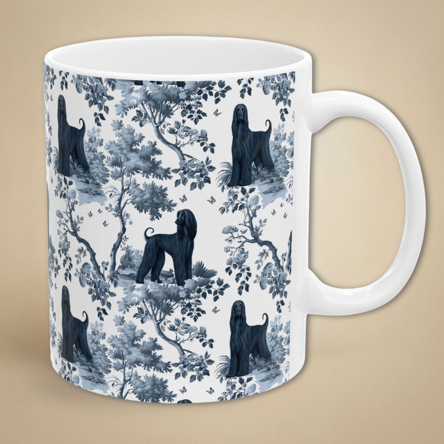 Afghan Hound Mug - Blue Toile Pattern