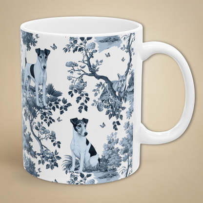 Japanese Chin blue toile coffee mug 11 oz with white handle