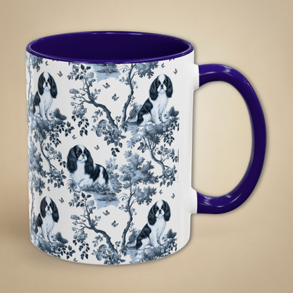 English Toy Spaniel blue toile coffee mug 11 oz with navy blue handle