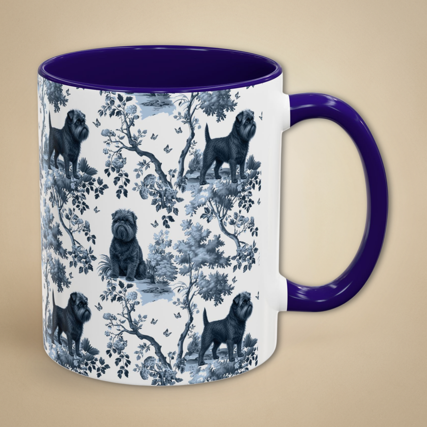 Affenpinscher blue toile coffee mug 11 oz with navy blue handle