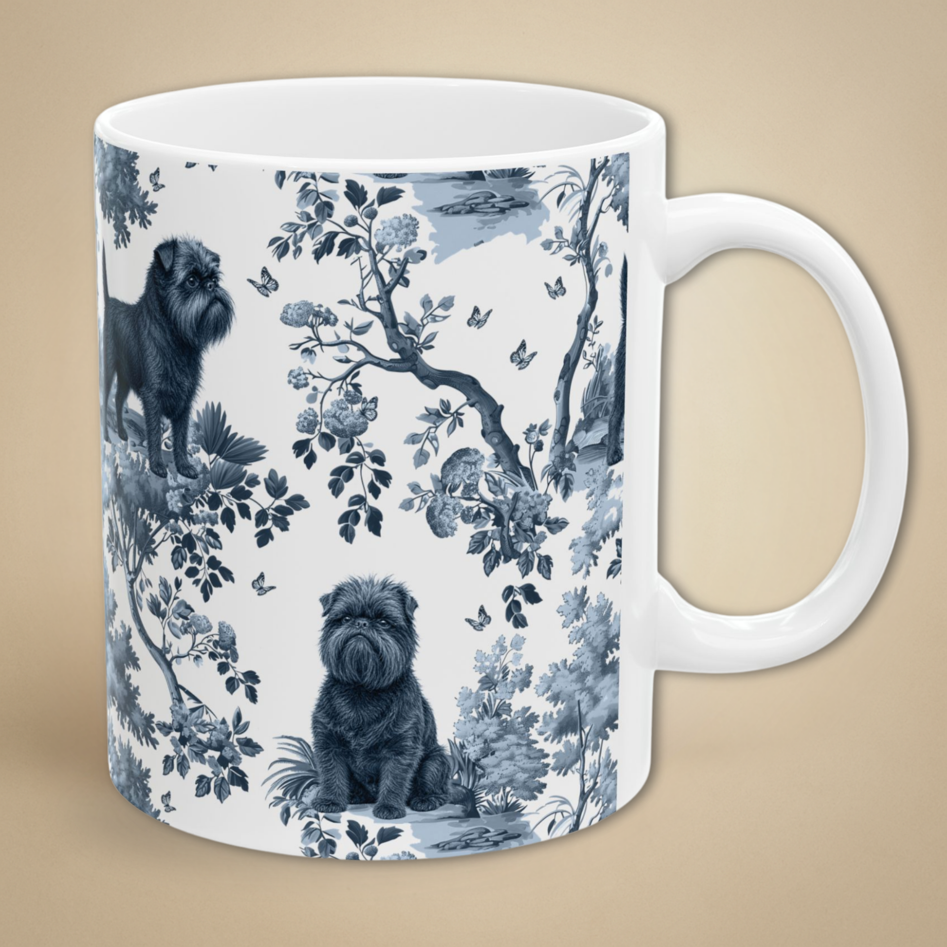 Affenpinscher blue toile coffee mug 11 oz with white handle