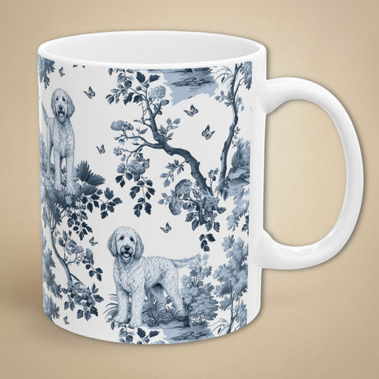 Labradoodle Mug - Blue Toile Pattern