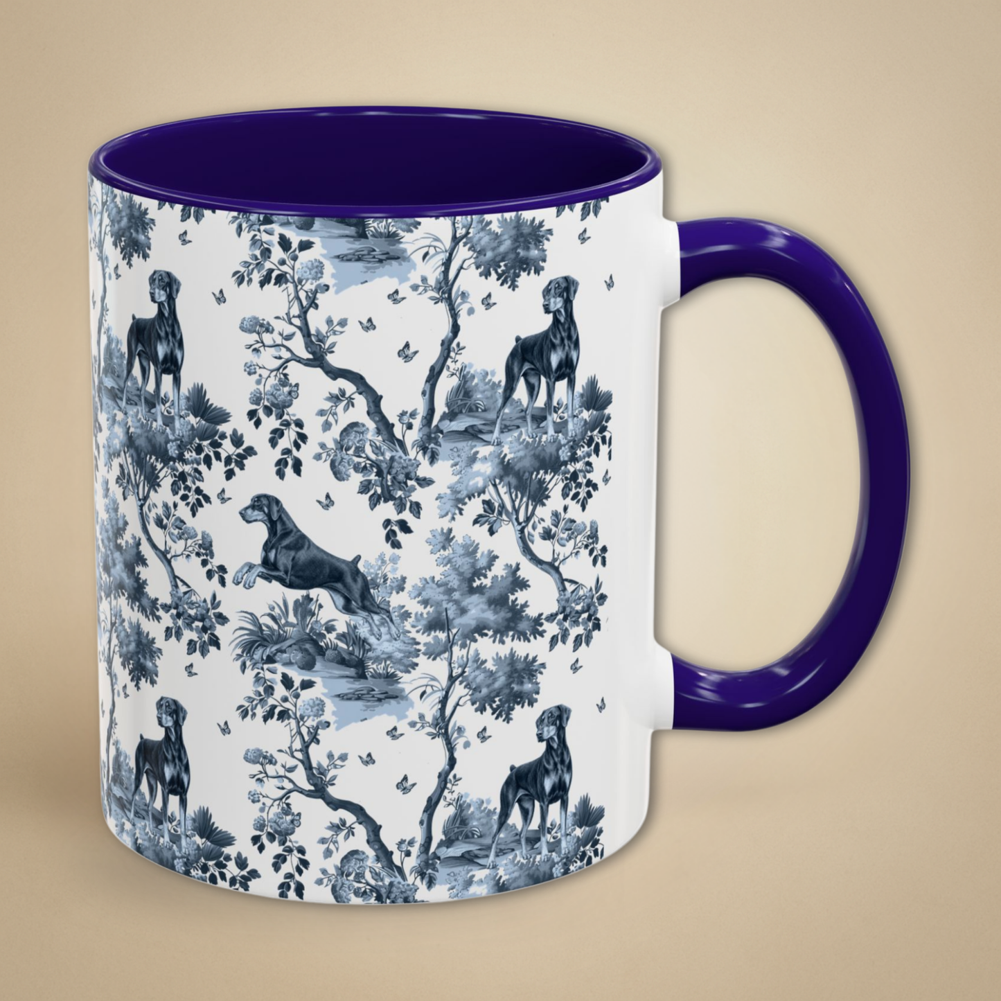 Doberman (Drop Ear) Mug - Toile Pattern