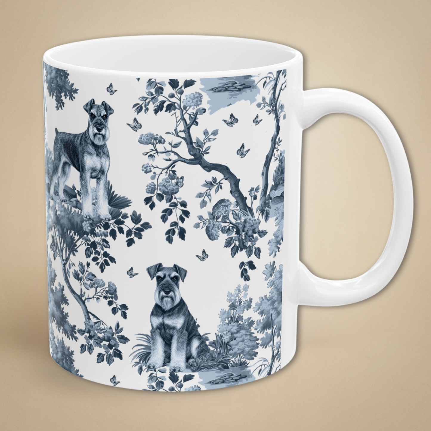 Standard Schnauzer Mug - Blue Toile Pattern