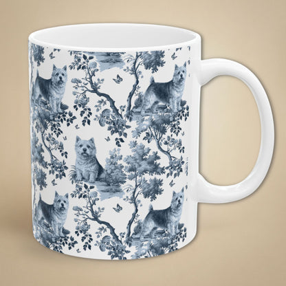 Norwich Terrier Mug - Blue Toile Pattern