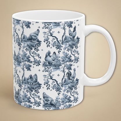 Chicken Mug - Blue Toile Pattern
