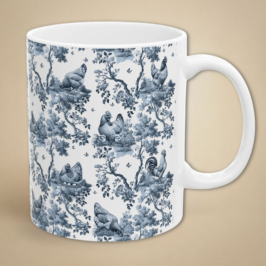 Chicken Mug - Blue Toile Pattern