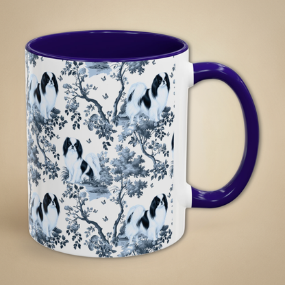 Japanese Chin blue toile coffee mug 11 oz with navy blue handle