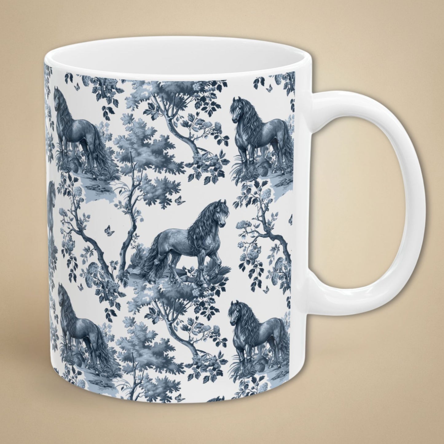 Friesian Horse Mug - Blue Toile Pattern