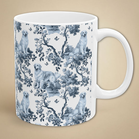 Golden Retriever Mug - Blue Toile Pattern