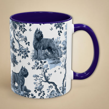 Blue toile Bouvier des Flandres coffee mug with blue handle