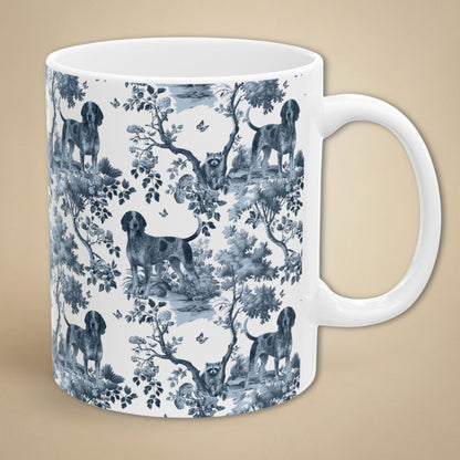 Bluetick Coonhound Mug - Blue Toile Pattern