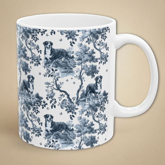 Greater Swiss Mountain Dog Mug - Blue Toile Pattern