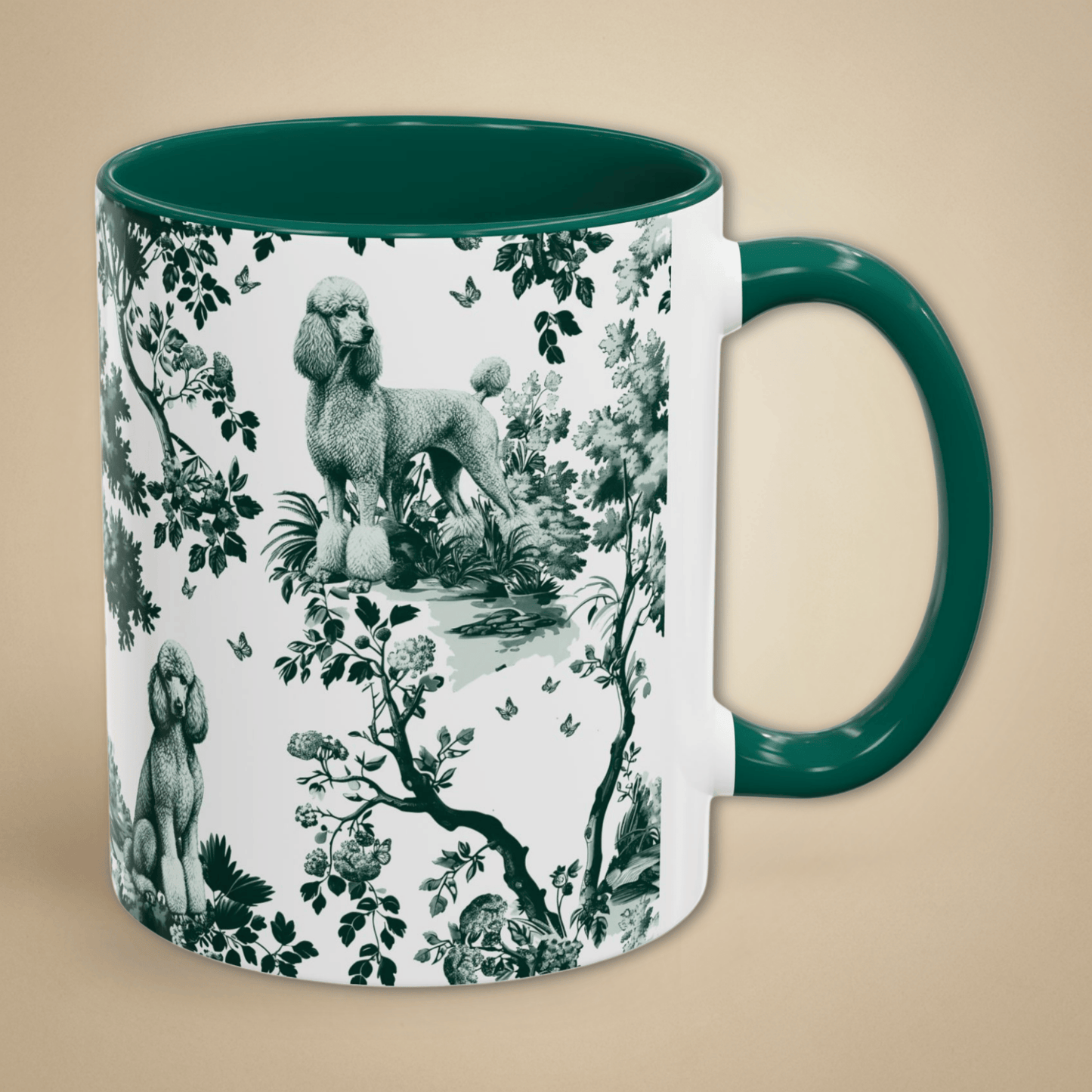 Standard Poodle Mug - Dark Green Mug Toile Pattern