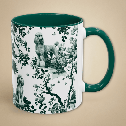 Dark green toile Standard Poodle coffee mug