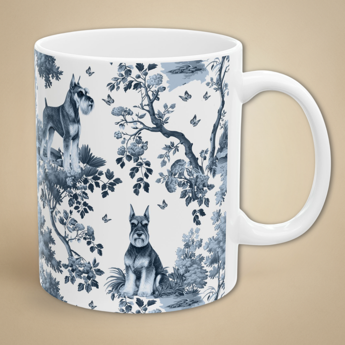 Standard Schnauzer Mug - Blue Toile Pattern