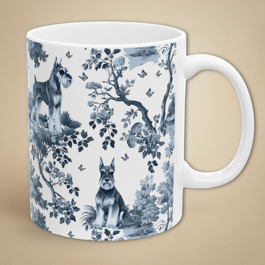 Standard Schnauzer Mug - Blue Toile Pattern
