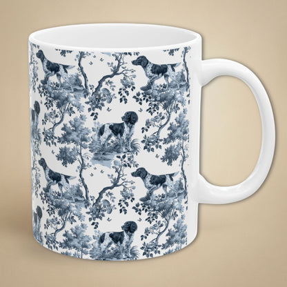 Large Munsterlander Mug - Blue Toile Pattern