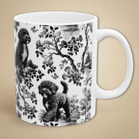 Portuguese Water Dog Mug - Black Toile Pattern