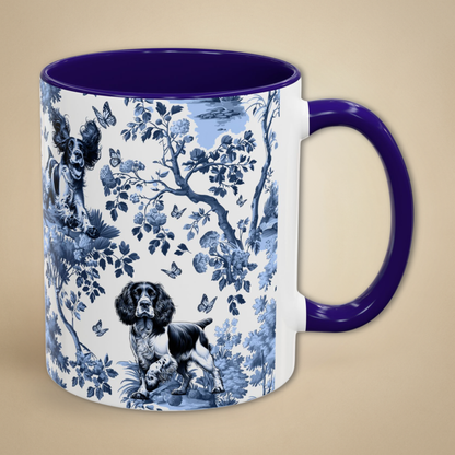 English Springer Spaniel · Garden Toile Deux · Navy Blue Handle Mug